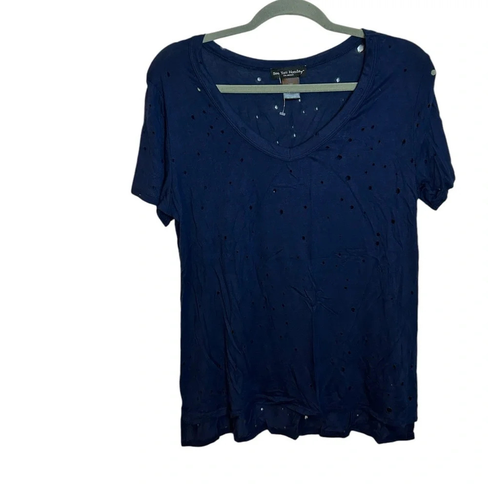 NWOT See You Monday Navy Blue Distressed Tee